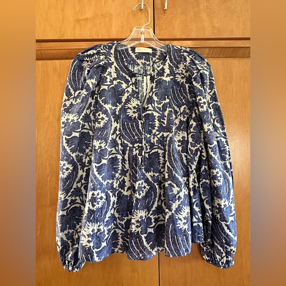 NWT ULLA JOHNSON Brea long sleeve blouse in Ocean